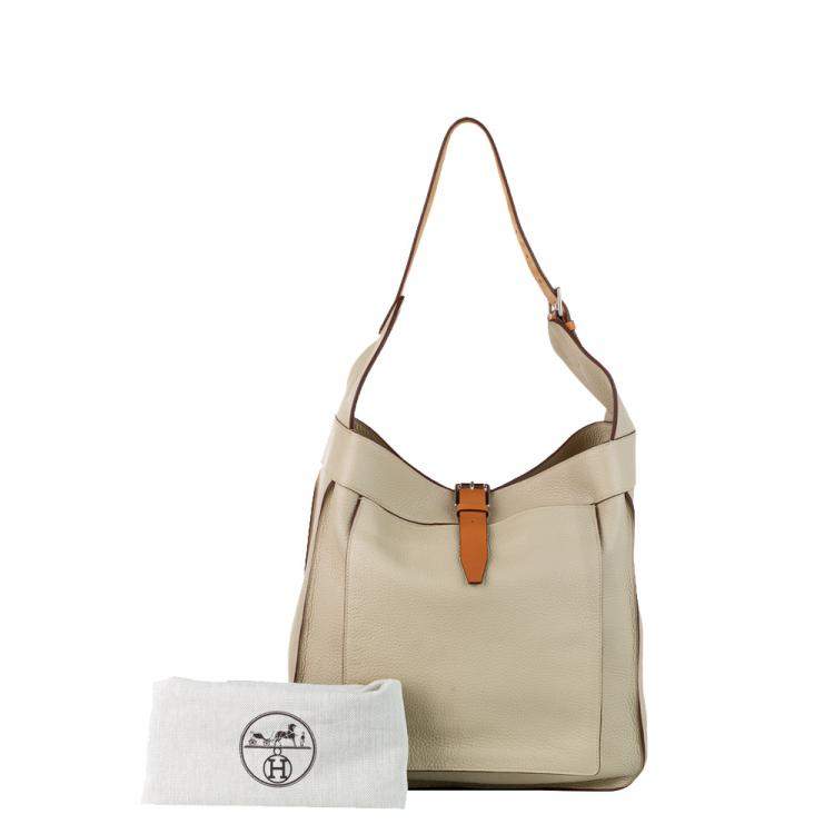 Pre Owned Hermes Beige Leather Large Marwari GM Hobo Bag