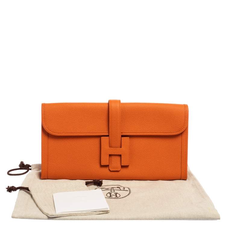 Pre Owned Hermes Orange Epsom Leather Elan Jige 29 Clutch