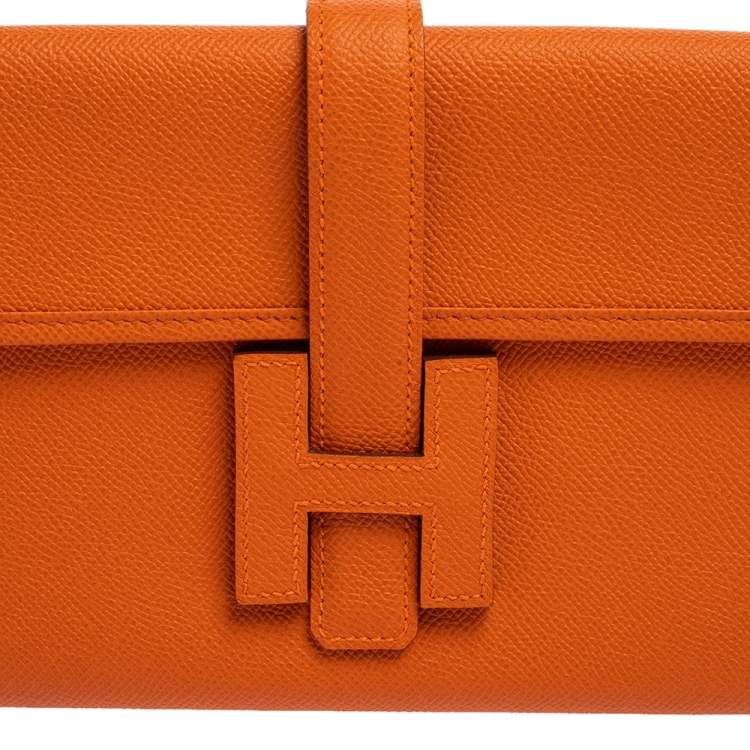 Pre Owned Hermes Orange Epsom Leather Elan Jige 29 Clutch