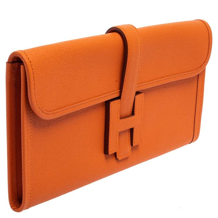 Pre Owned Hermes Orange Epsom Leather Elan Jige 29 Clutch