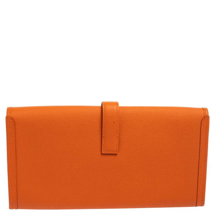Pre Owned Hermes Orange Epsom Leather Elan Jige 29 Clutch