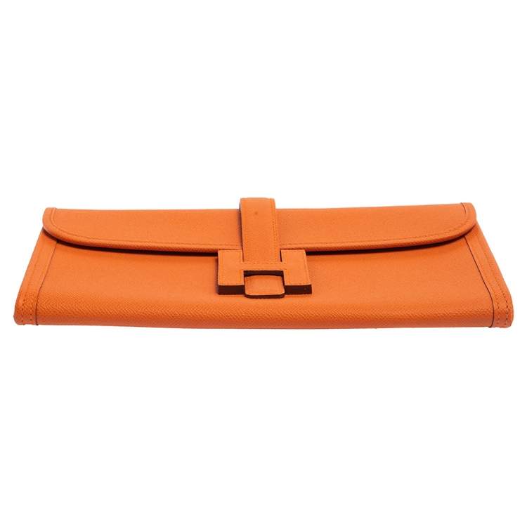 Pre Owned Hermes Orange Epsom Leather Elan Jige 29 Clutch
