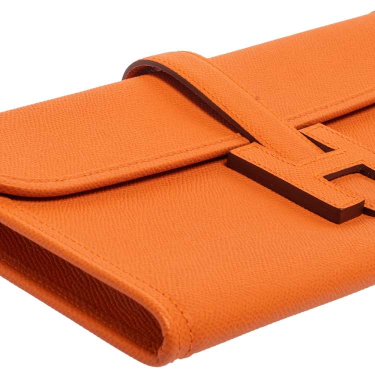 Pre Owned Hermes Orange Epsom Leather Elan Jige 29 Clutch