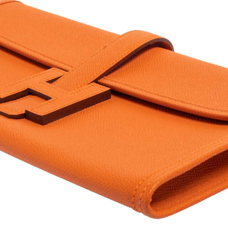 Pre Owned Hermes Orange Epsom Leather Elan Jige 29 Clutch