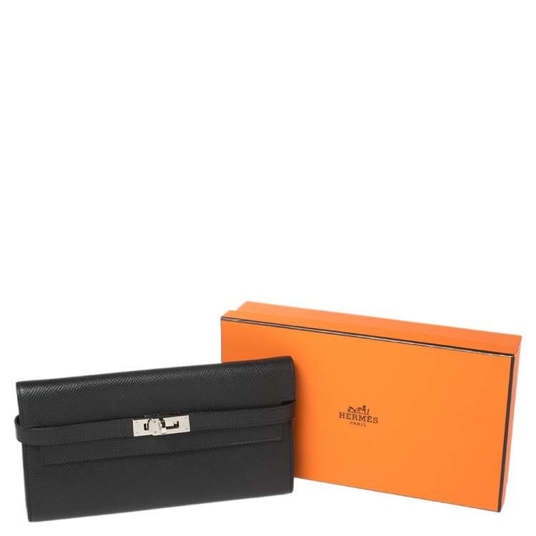 Pre Owned Hermes Black Epsom Leather Long Kelly Wallet