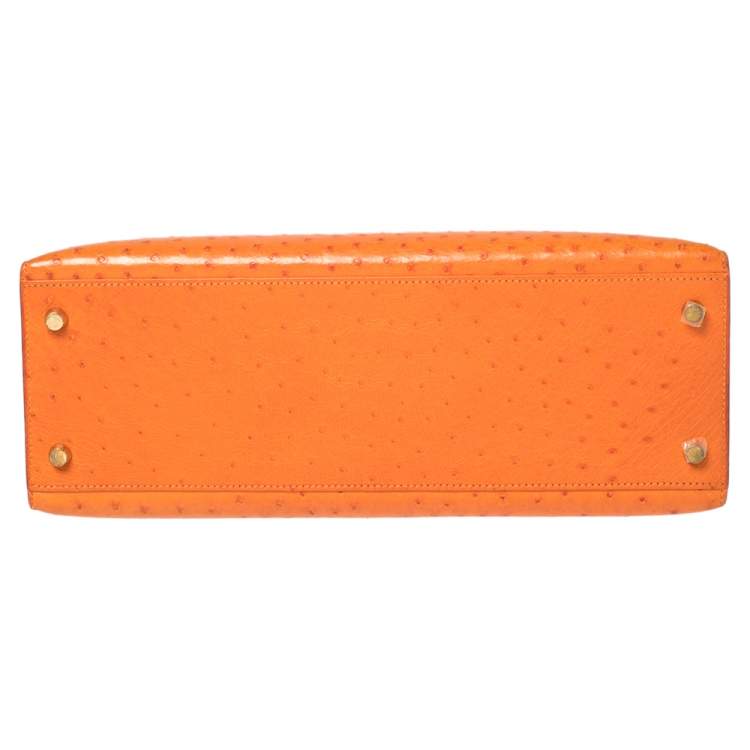 Pre Owned Hermes Orange Ostrich Gold Finished Kelly Sellier 32 Bag