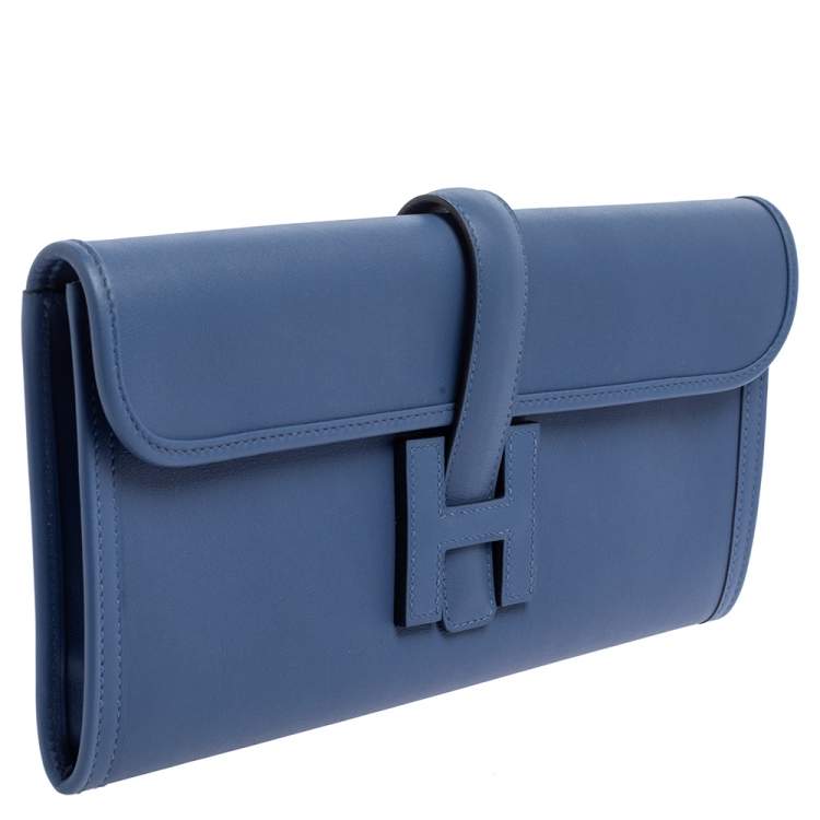 Pre Owned Hermès Bleu Agate Swift Leather Elan Jige 29 Clutch
