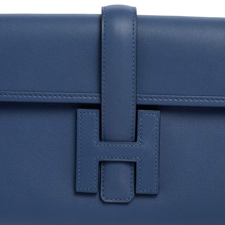 Pre Owned Hermès Bleu Agate Swift Leather Elan Jige 29 Clutch