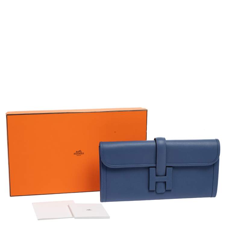 Pre Owned Hermès Bleu Agate Swift Leather Elan Jige 29 Clutch