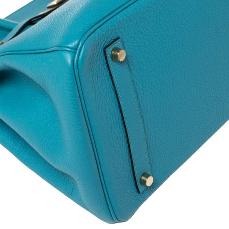 Pre Owned Hermes Turquoise Togo Leather Gold Hardware Birkin 35 Bag