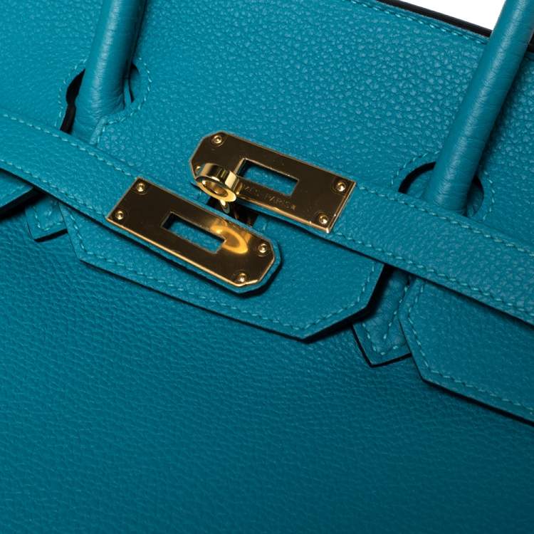 Pre Owned Hermes Turquoise Togo Leather Gold Hardware Birkin 35 Bag