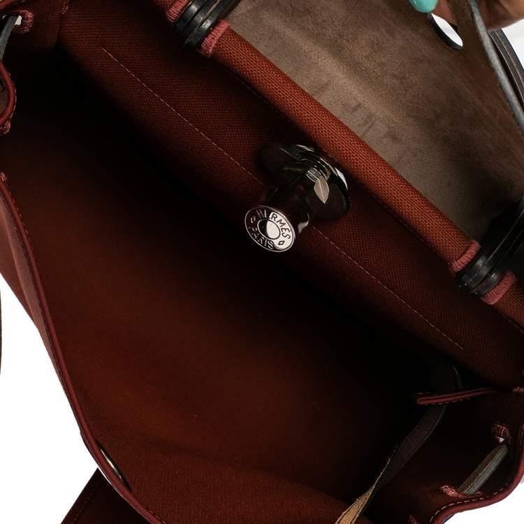 Pre Owned Hermes Rouge H/Ebene Canvas and Leather Herbag Zip 31 Bag