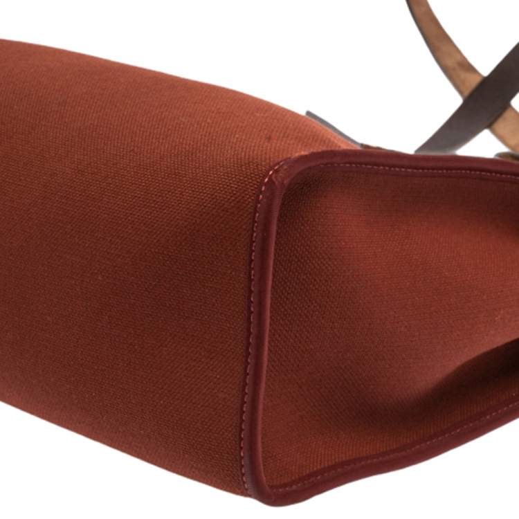 Pre Owned Hermes Rouge H/Ebene Canvas and Leather Herbag Zip 31 Bag