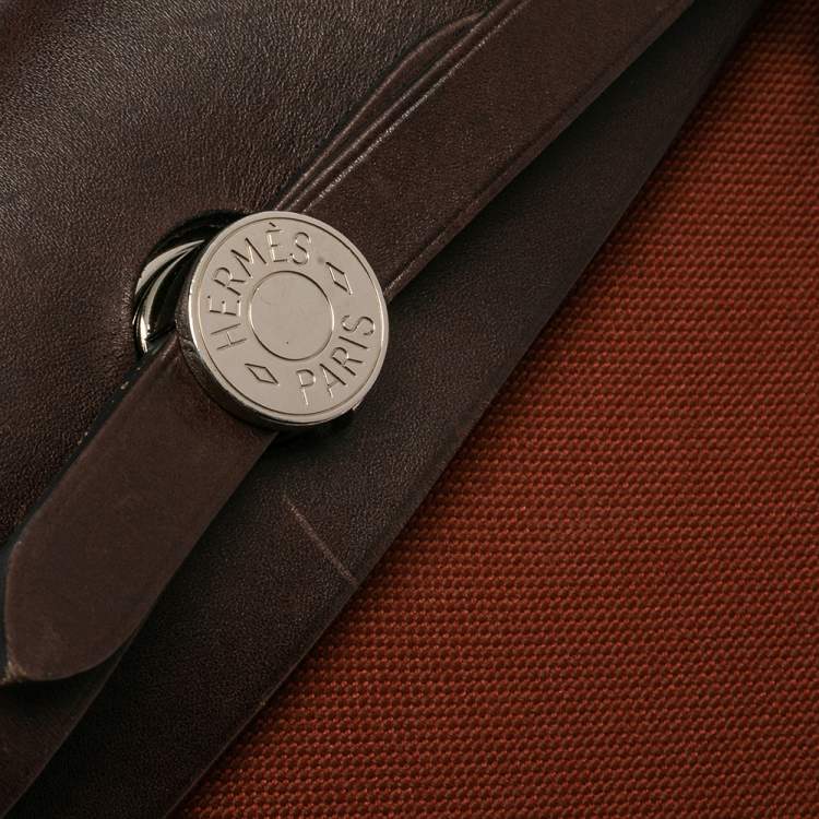 Pre Owned Hermes Rouge H/Ebene Canvas and Leather Herbag Zip 31 Bag