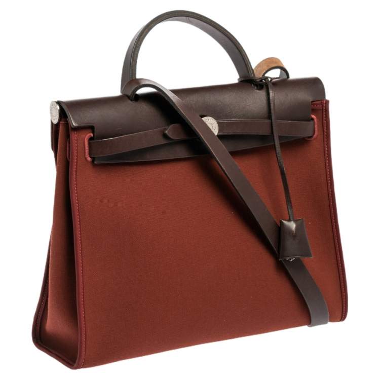 Pre Owned Hermes Rouge H/Ebene Canvas and Leather Herbag Zip 31 Bag