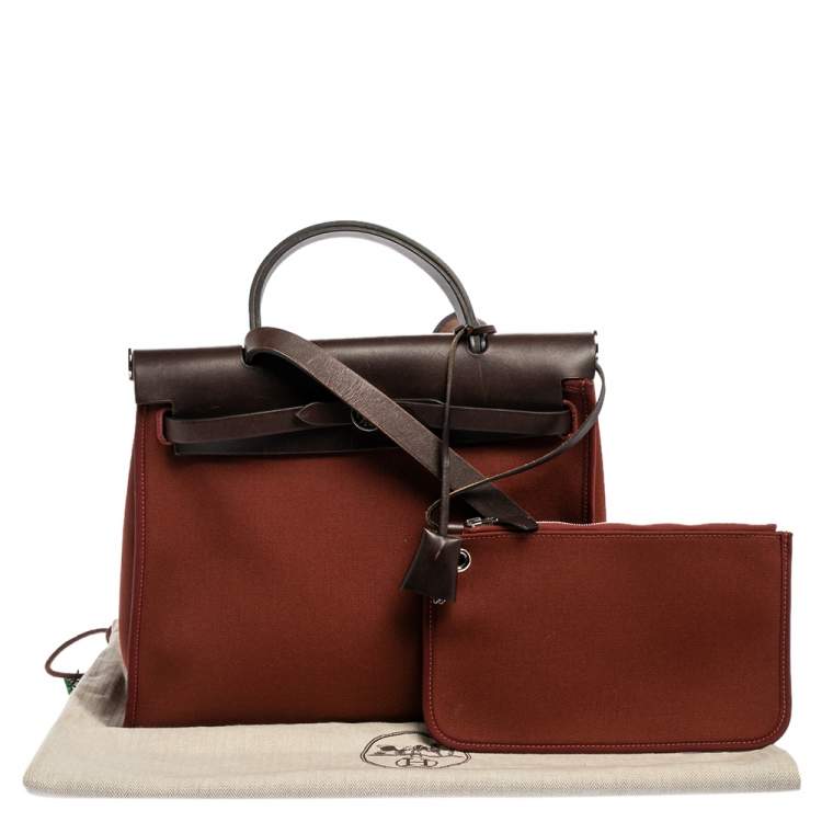 Pre Owned Hermes Rouge H/Ebene Canvas and Leather Herbag Zip 31 Bag