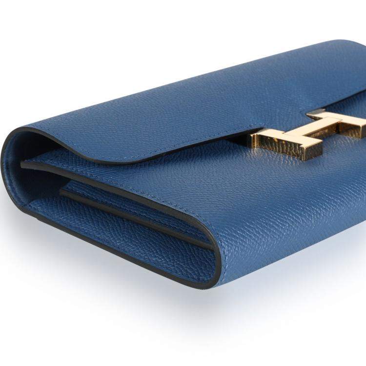 Pre Owned Hermes Blue Brighton Epsom Leather Constance Long Wallet 