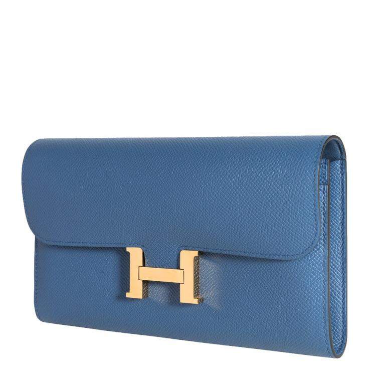 Pre Owned Hermes Blue Brighton Epsom Leather Constance Long Wallet 