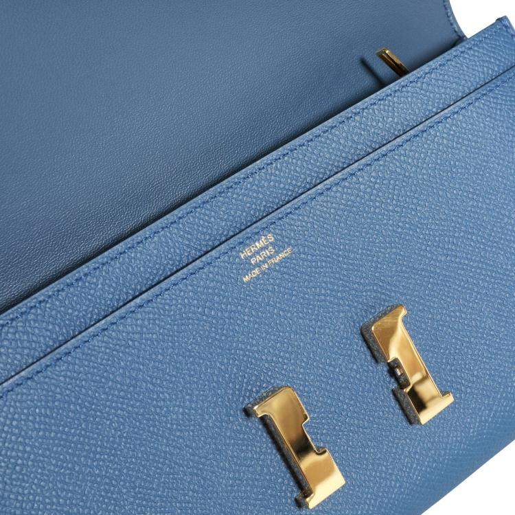 Pre Owned Hermes Blue Brighton Epsom Leather Constance Long Wallet 