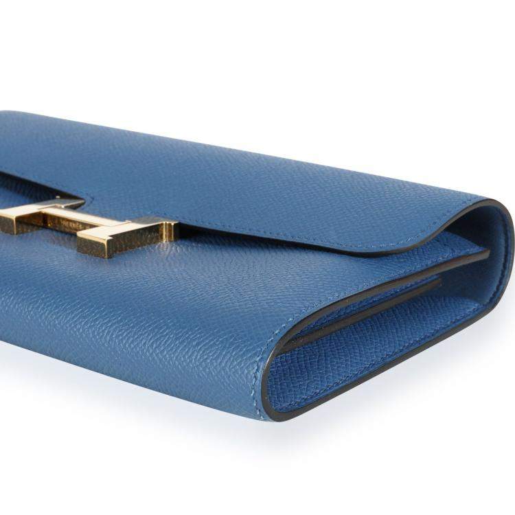 Pre Owned Hermes Blue Brighton Epsom Leather Constance Long Wallet 