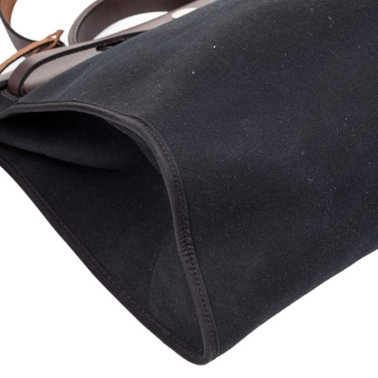 Pre Owned Hermes Black/Cacao Canvas and Leather Herbag Zip 39 Bag