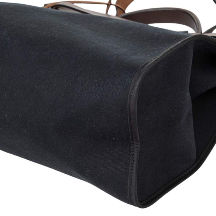 Pre Owned Hermes Black/Cacao Canvas and Leather Herbag Zip 39 Bag
