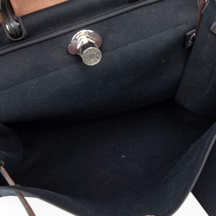 Pre Owned Hermes Black/Cacao Canvas and Leather Herbag Zip 39 Bag