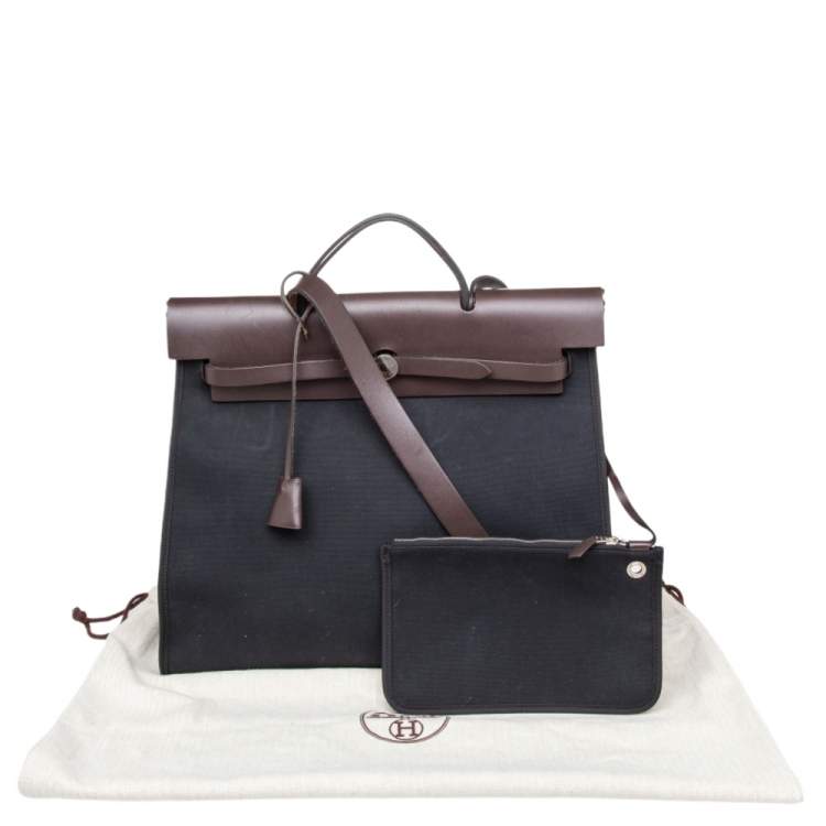 Pre Owned Hermes Black/Cacao Canvas and Leather Herbag Zip 39 Bag