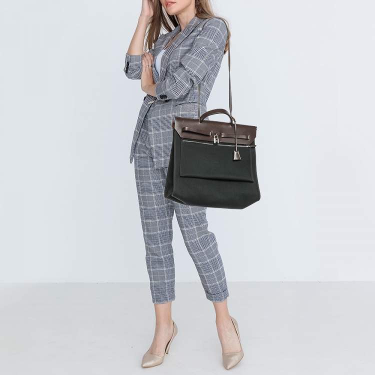 Pre Owned Hermes Black/Cacao Canvas and Leather Herbag Zip 39 Bag