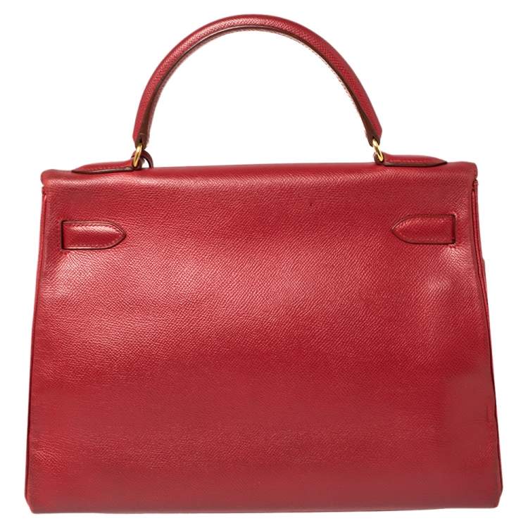 Pre Owned Hermes Rouge VIF Courchevel Leather Gold Finished Kelly Retourne 32 Bag
