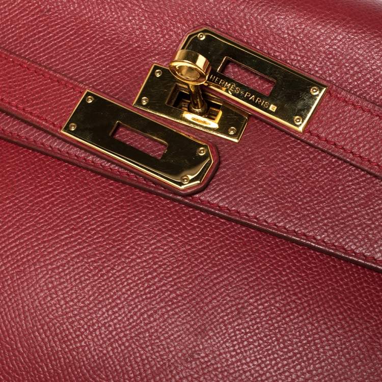 Pre Owned Hermes Rouge VIF Courchevel Leather Gold Finished Kelly Retourne 32 Bag