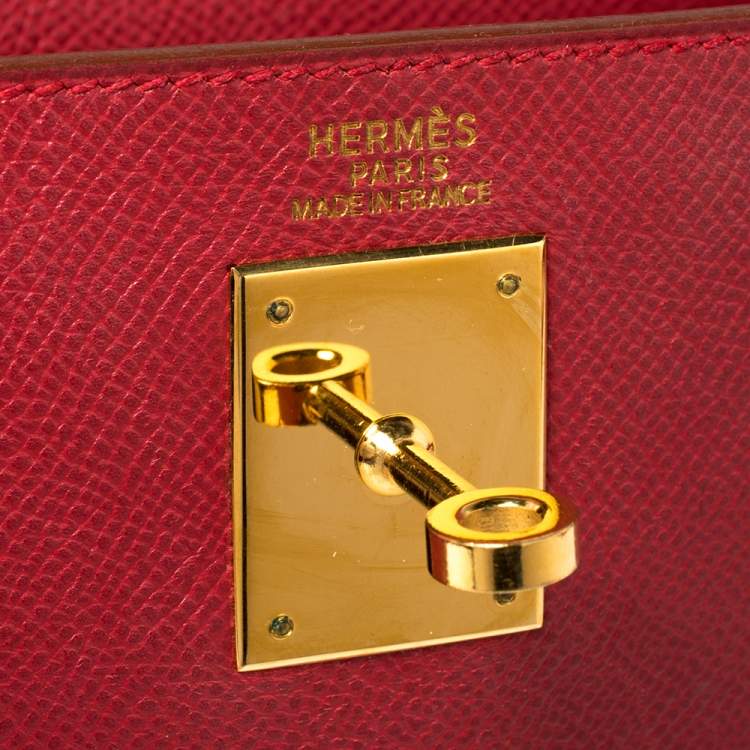 Pre Owned Hermes Rouge VIF Courchevel Leather Gold Finished Kelly Retourne 32 Bag