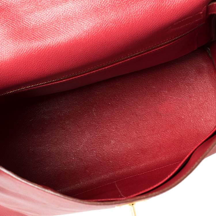 Pre Owned Hermes Rouge VIF Courchevel Leather Gold Finished Kelly Retourne 32 Bag