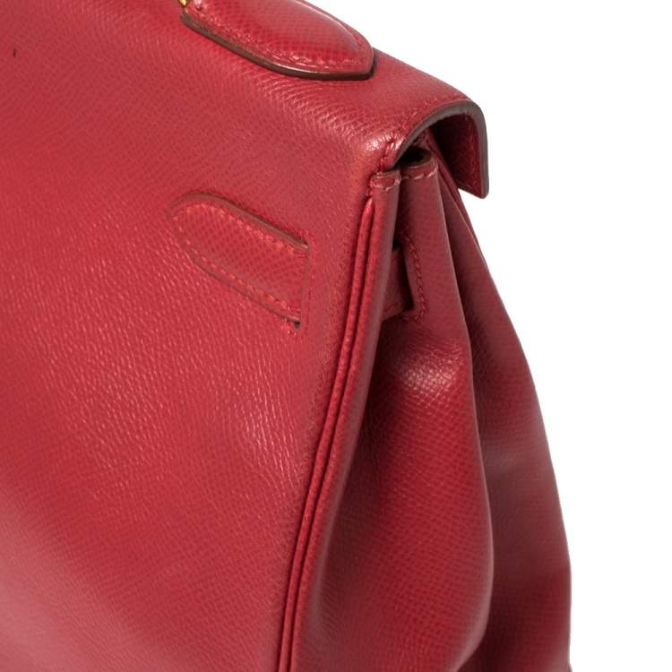 Pre Owned Hermes Rouge VIF Courchevel Leather Gold Finished Kelly Retourne 32 Bag