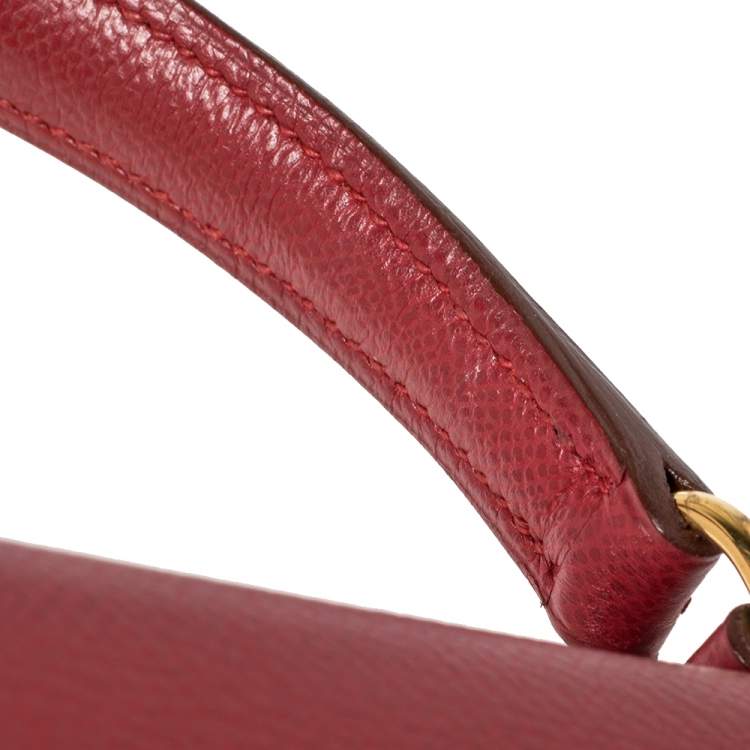 Pre Owned Hermes Rouge VIF Courchevel Leather Gold Finished Kelly Retourne 32 Bag
