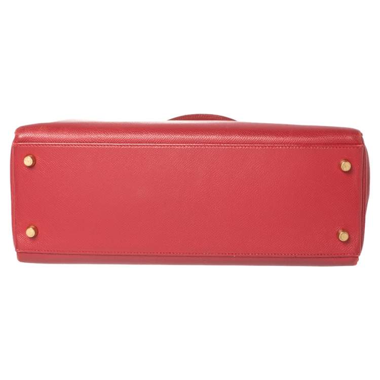 Pre Owned Hermes Rouge VIF Courchevel Leather Gold Finished Kelly Retourne 32 Bag
