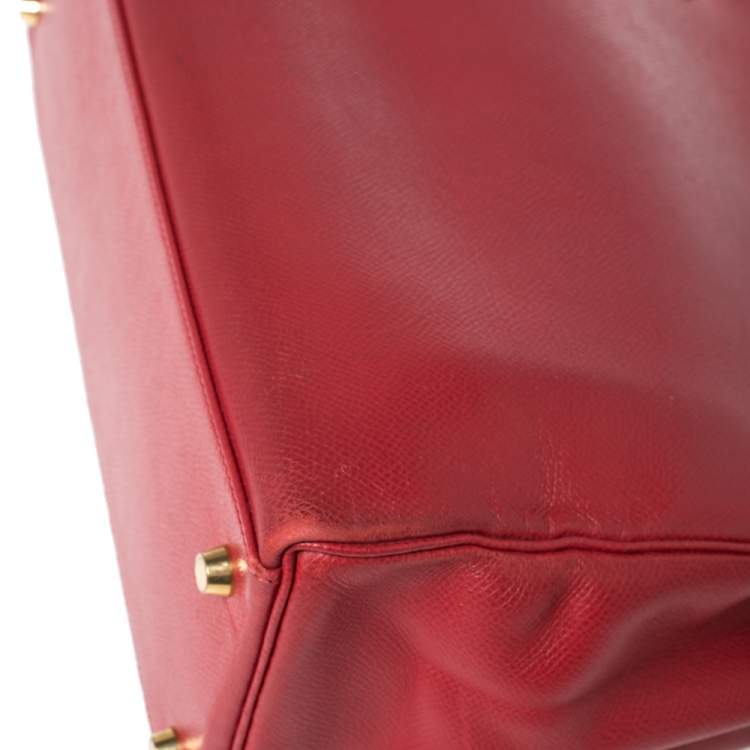Pre Owned Hermes Rouge VIF Courchevel Leather Gold Finished Kelly Retourne 32 Bag
