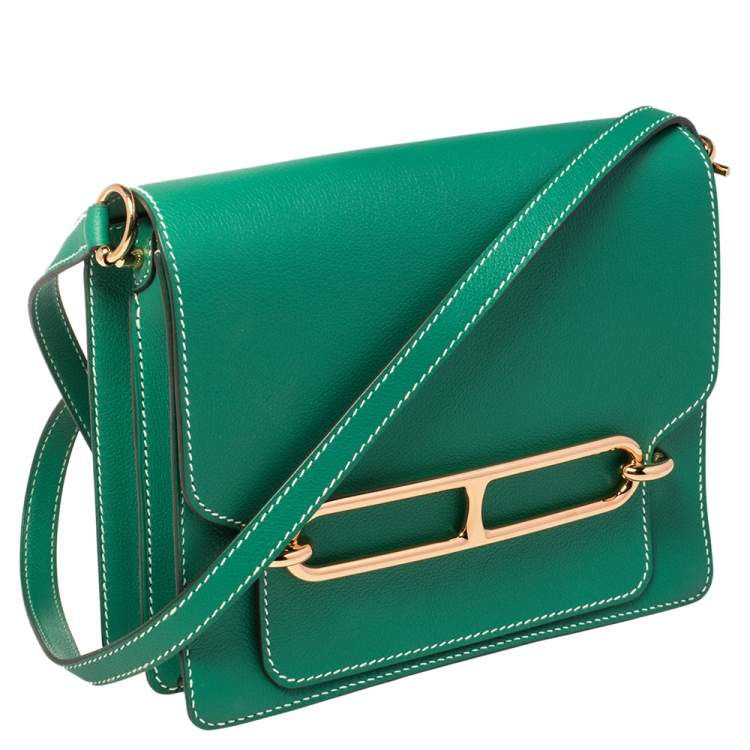 Pre Owned Hermes Vert Vertigo Evercolor Leather Gold Hardware Roulis 24 Bag