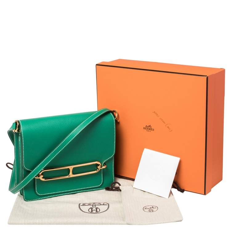 Pre Owned Hermes Vert Vertigo Evercolor Leather Gold Hardware Roulis 24 Bag