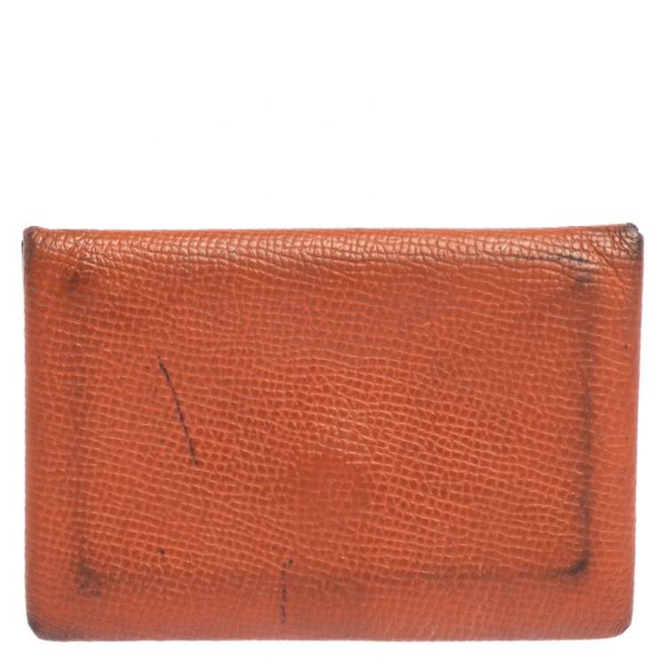 Pre Owned Hermès  Orange Epsom Leather Calvi Card Holder