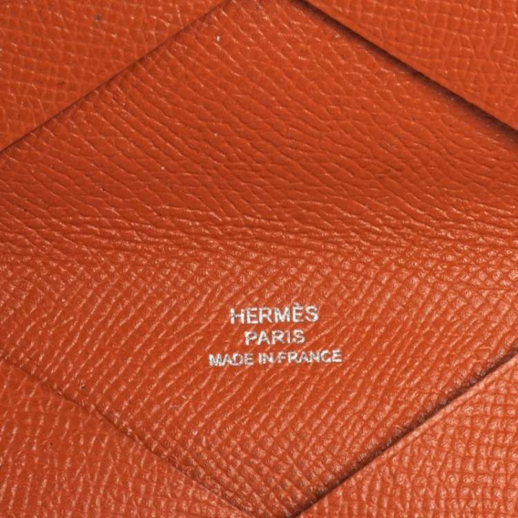 Pre Owned Hermès  Orange Epsom Leather Calvi Card Holder