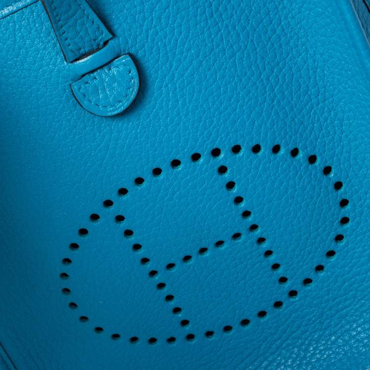 Pre Owned Hermes Bleu Zanzibar Togo Leather Evelyne TPM Bag