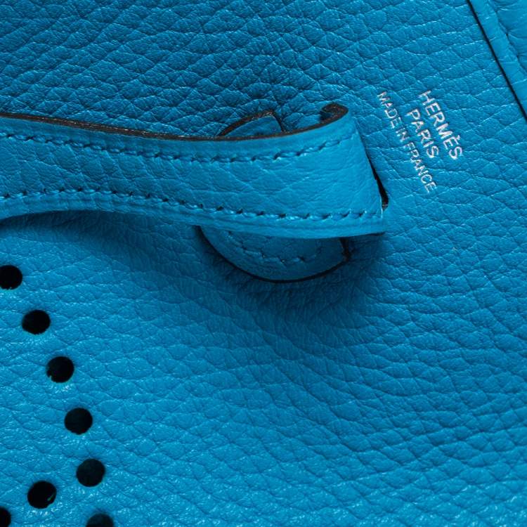 Pre Owned Hermes Bleu Zanzibar Togo Leather Evelyne TPM Bag