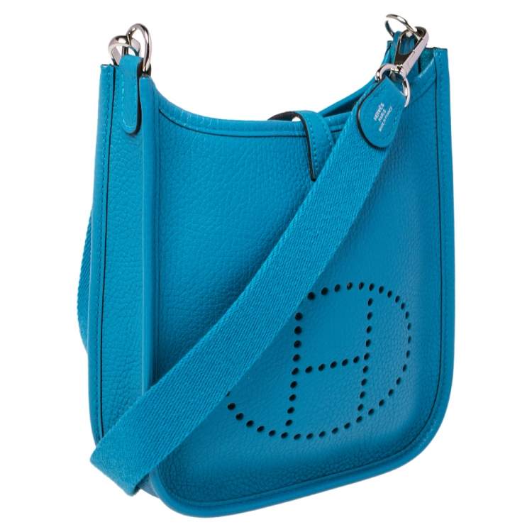Pre Owned Hermes Bleu Zanzibar Togo Leather Evelyne TPM Bag