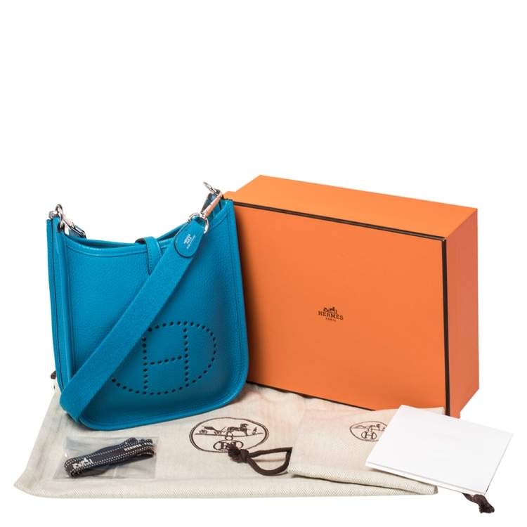 Pre Owned Hermes Bleu Zanzibar Togo Leather Evelyne TPM Bag