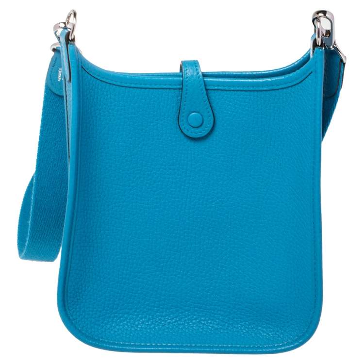 Pre Owned Hermes Bleu Zanzibar Togo Leather Evelyne TPM Bag