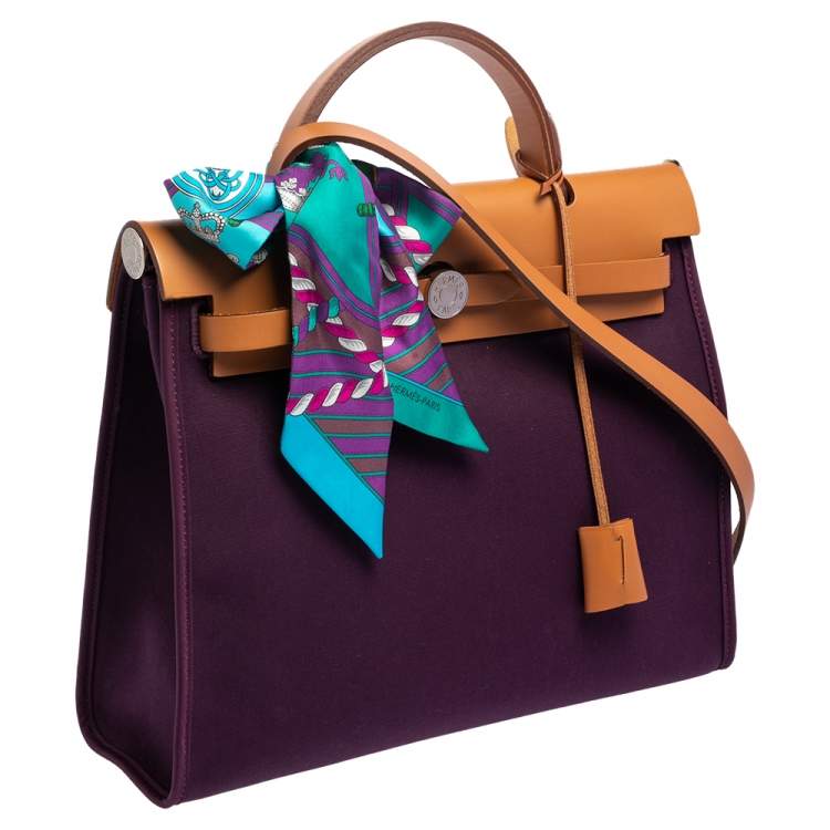 Pre Owned Hermes Fauve/Cassis/Anemone Canvas and Leather Herbag Zip 31 Bag
