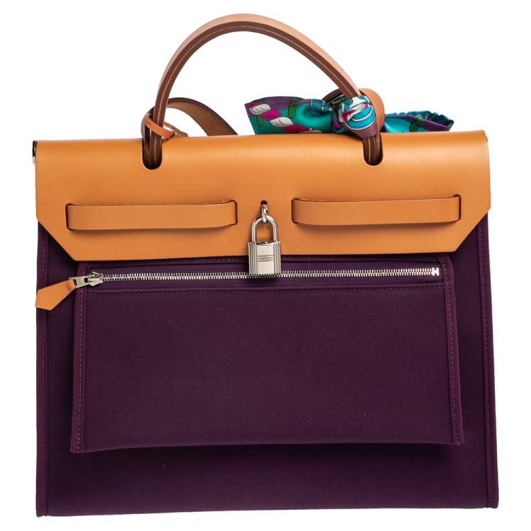 Pre Owned Hermes Fauve/Cassis/Anemone Canvas and Leather Herbag Zip 31 Bag