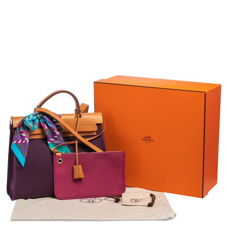 Pre Owned Hermes Fauve/Cassis/Anemone Canvas and Leather Herbag Zip 31 Bag