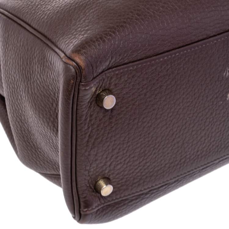 Pre Owned Hermes Chocolat Taurillon Clemence Leather Gold Hardware Kelly Retourne 32 Bag